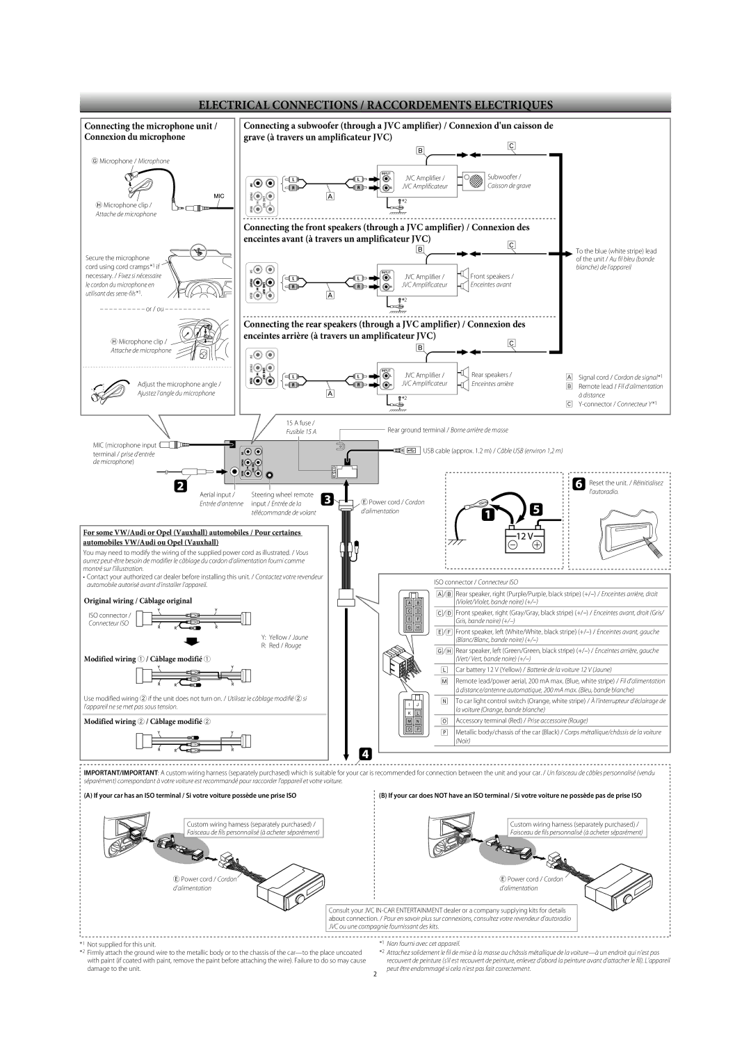 Alpine KD-A815, KD-R810 manual Original wiring / Câblage original, Modified wiring 1 / Câblage modifié 