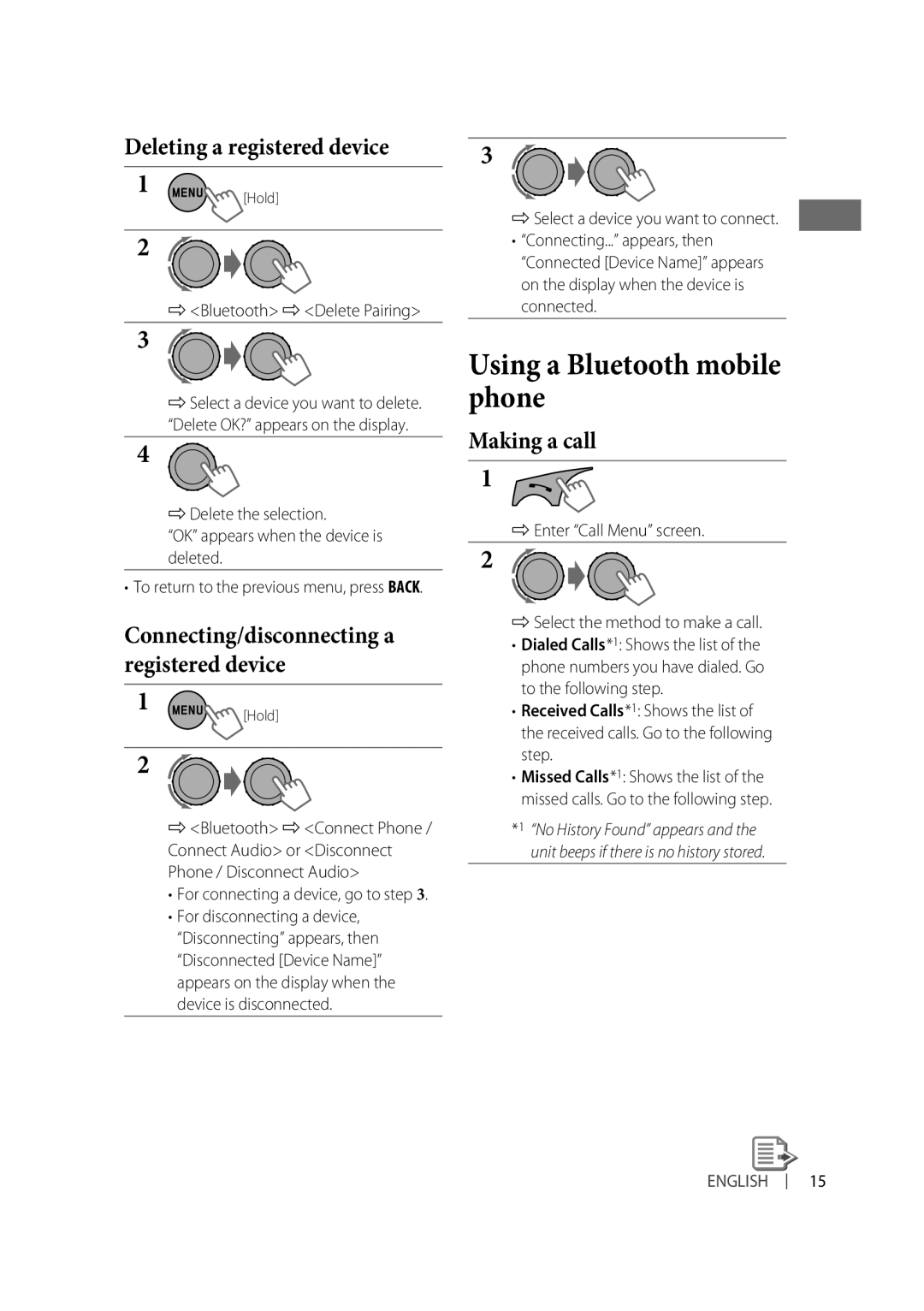 Alpine KD-R810, KD-A815 manual Using a Bluetooth mobile phone 