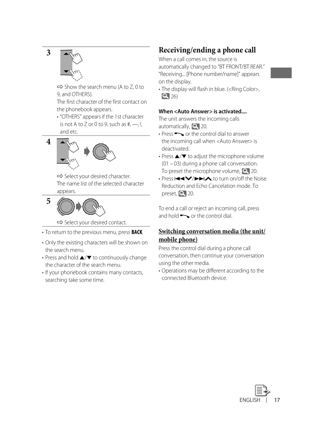 Alpine KD-R810, KD-A815 manual Receiving/ending a phone call 