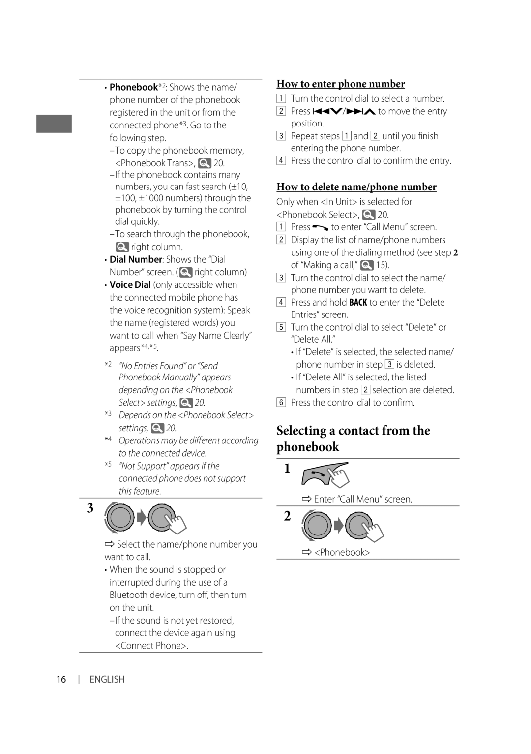 Alpine KD-R810, KD-A815 Selecting a contact from the phonebook, How to enter phone number, How to delete name/phone number 