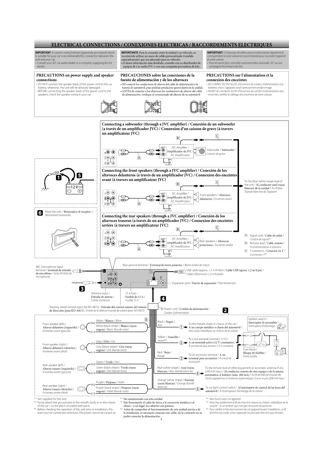 Alpine KD-R810, KD-A815 manual Precautions on power supply and speaker connections 