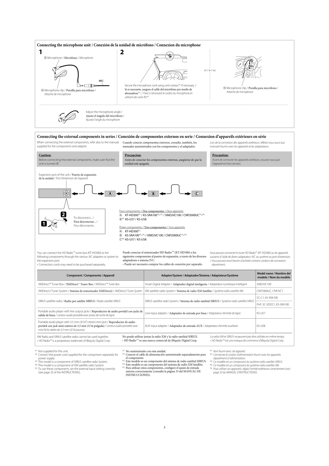 Alpine KD-A815 manual Adjust the microphone angle, Supplied for the components and adapter, To disconnect, SC-C1, KS-SRA100 