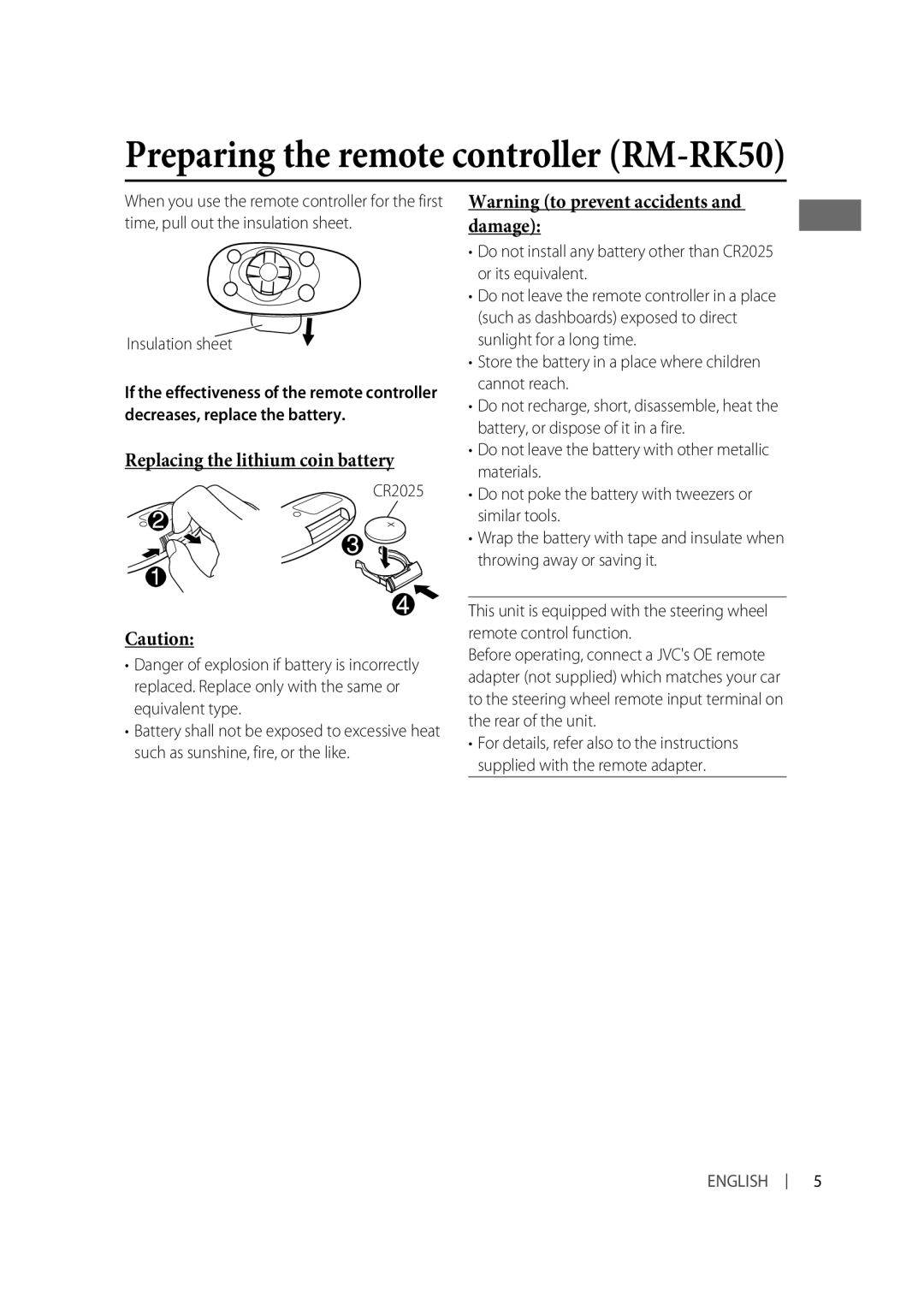 Alpine KD-A815, KD-R810 manual Replacing the lithium coin battery, Insulation sheet 