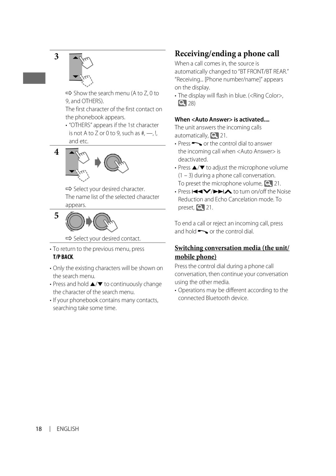 Alpine KD-R810, KD-A815 manual Receiving/ending a phone call 