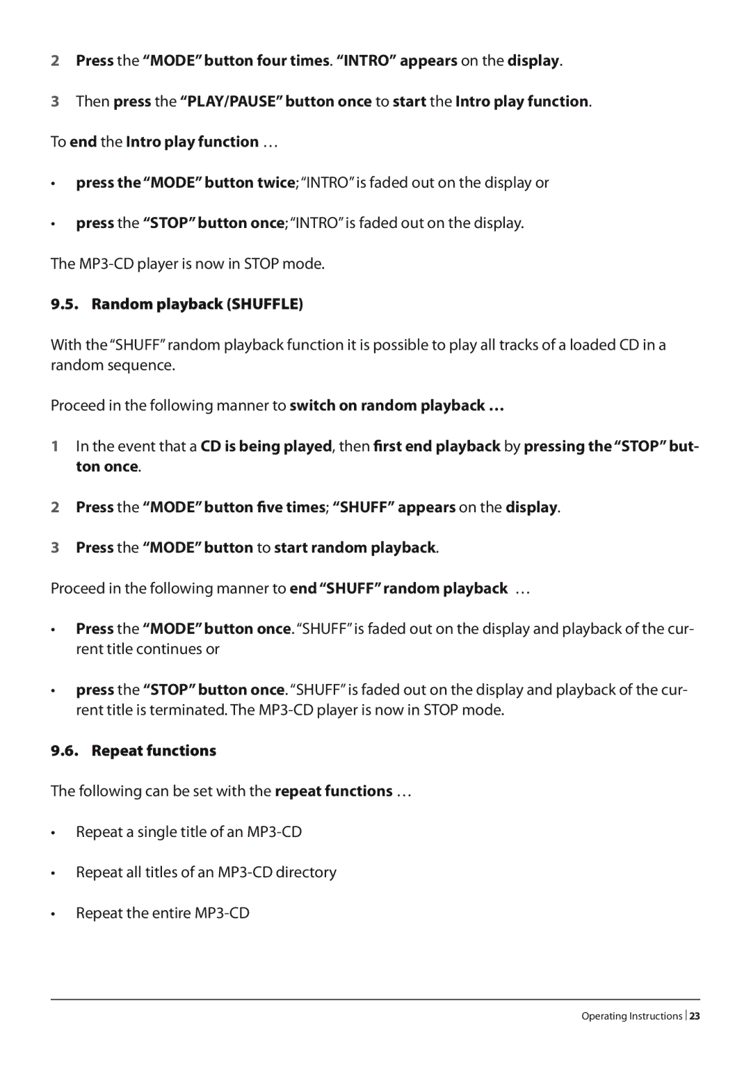 Alpine KH 2279 operating instructions Random playback Shuffle 