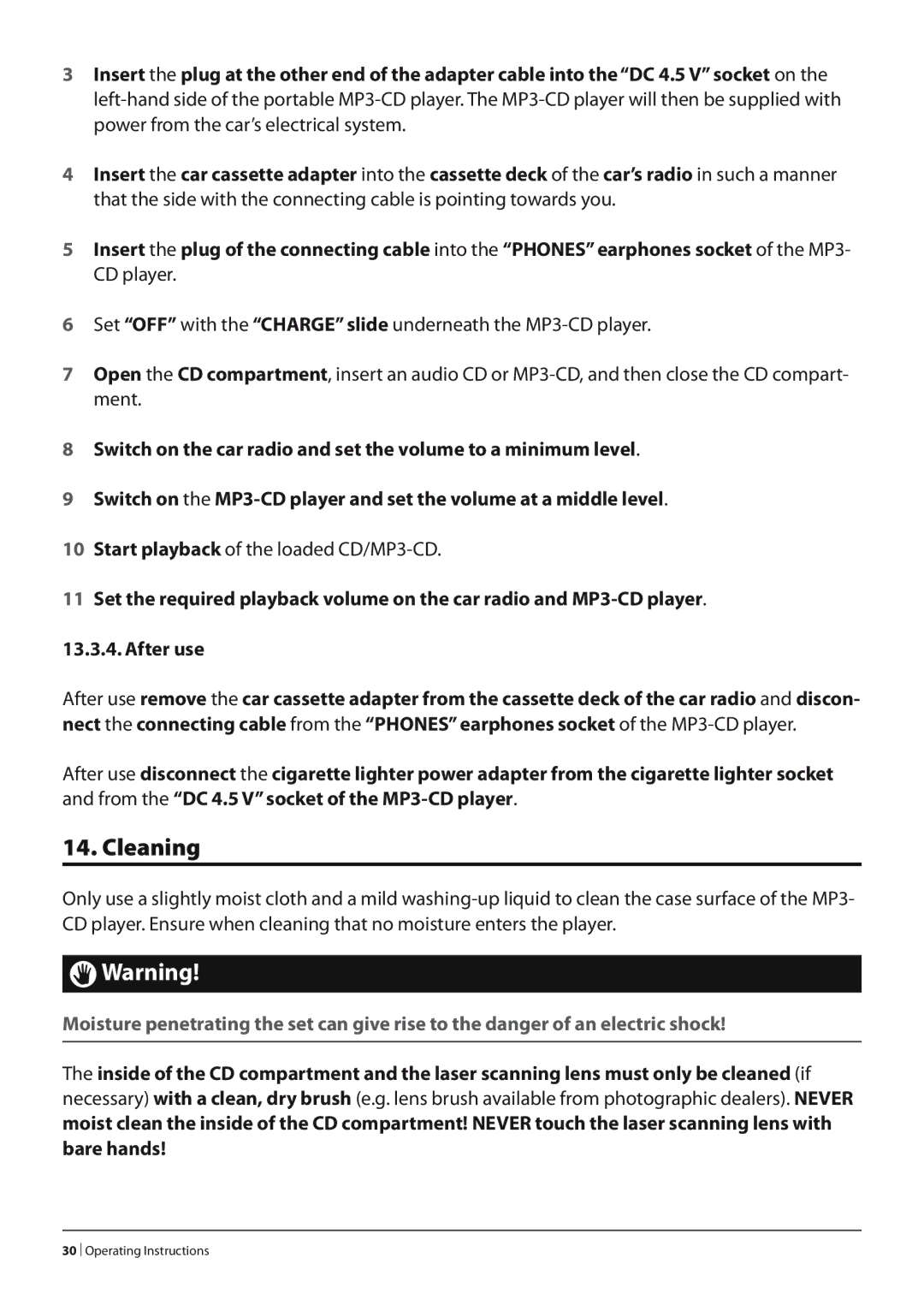 Alpine KH 2279 operating instructions Cleaning 