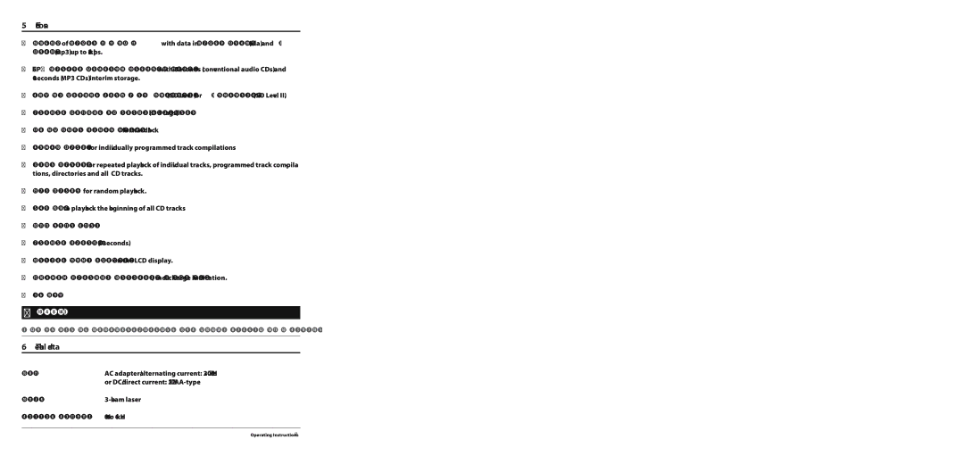 Alpine KH 2279 operating instructions Functions, Technical data, Mains, Laser, Frequency response 