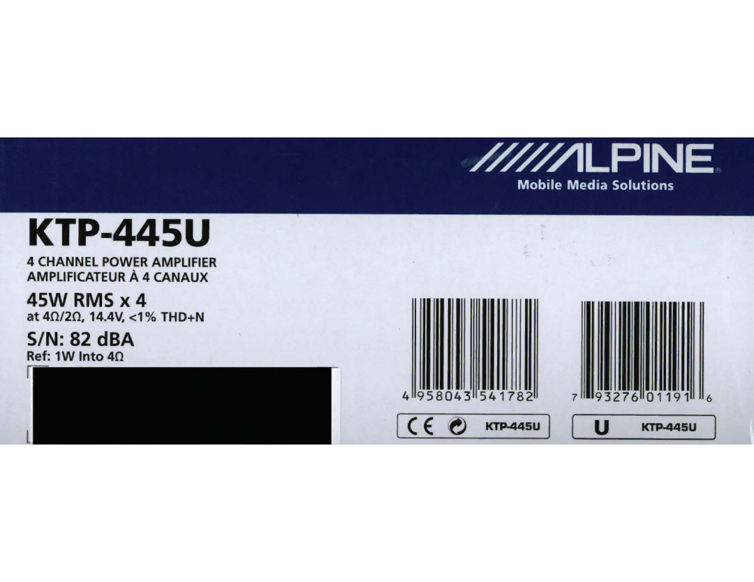 Alpine KTP-445U owner manual 45WRMSx4 