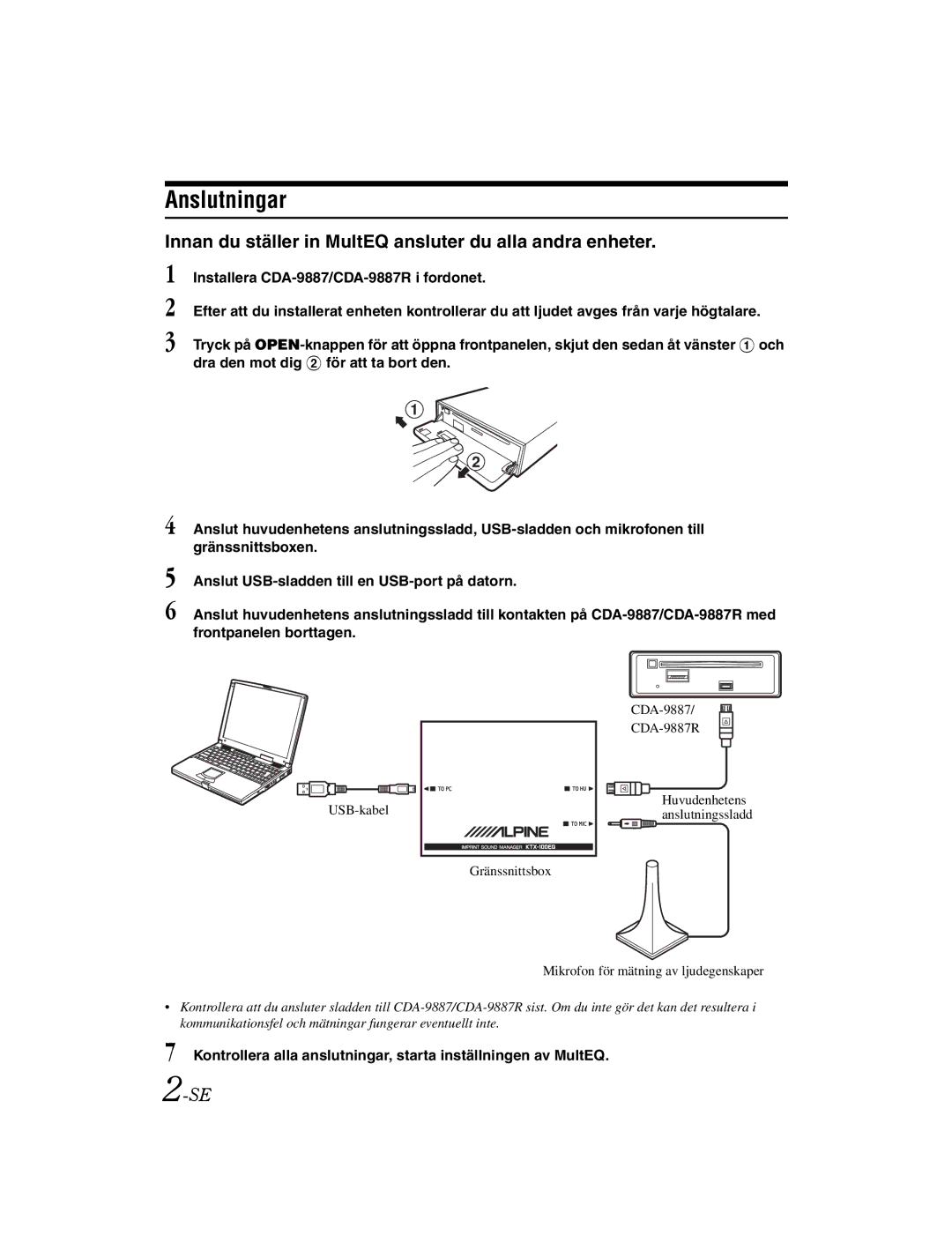 Alpine KTX-100EQ owner manual Anslutningar, Innan du ställer in MultEQ ansluter du alla andra enheter 