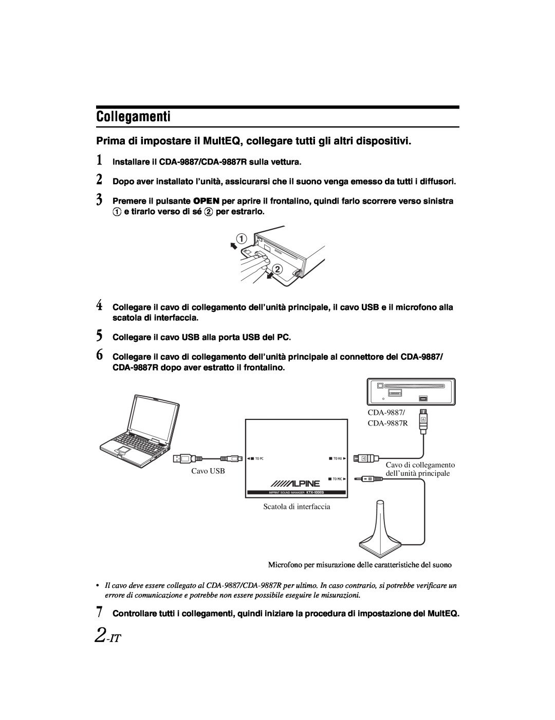 Alpine KTX-100EQ owner manual Collegamenti, 2-IT, 1 2 