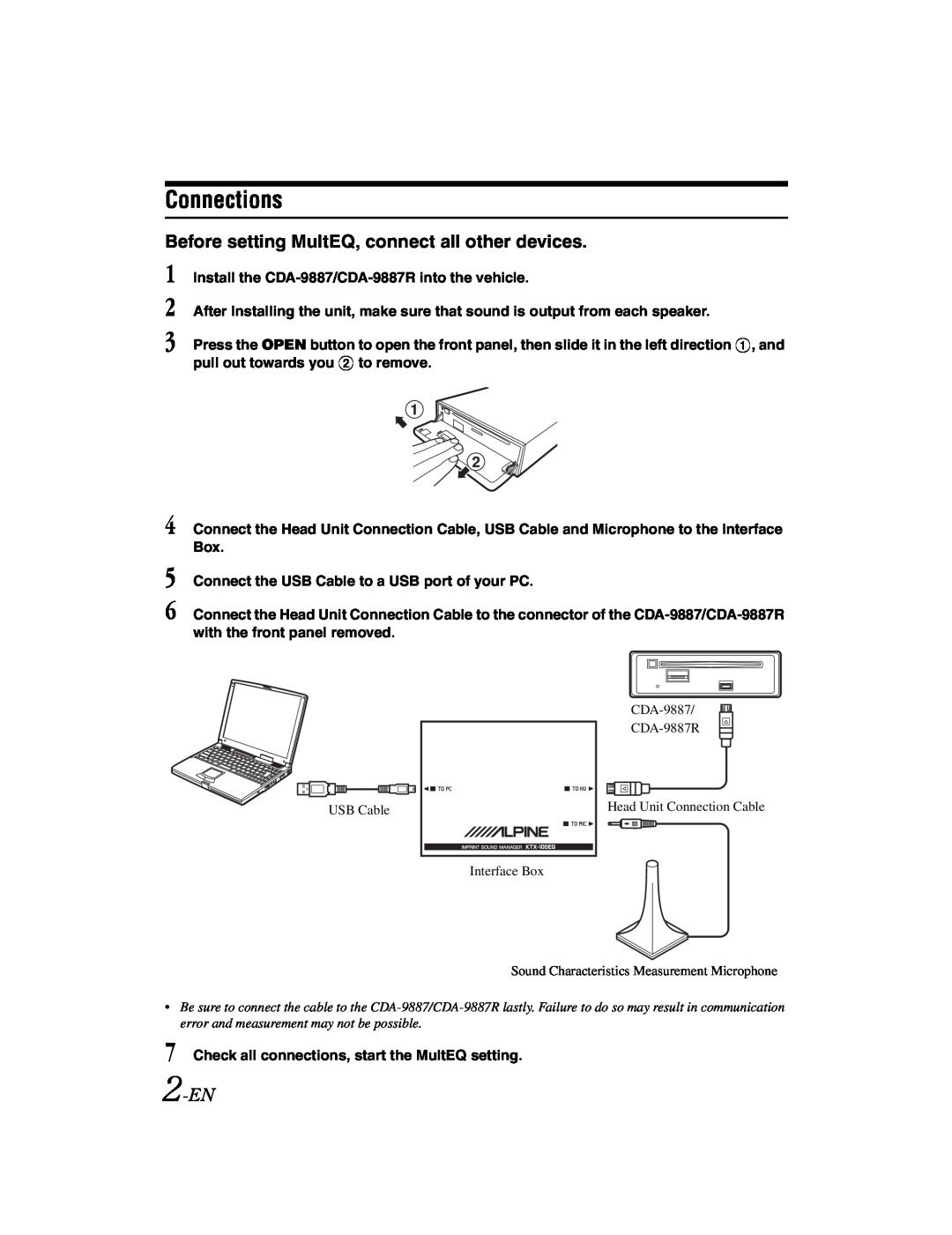 Alpine KTX-100EQ owner manual Connections, Before setting MultEQ, connect all other devices, 2-EN 