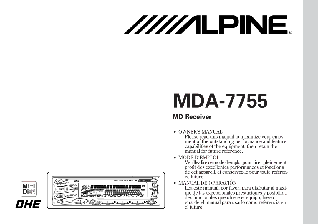 Alpine MDA-7755 owner manual 