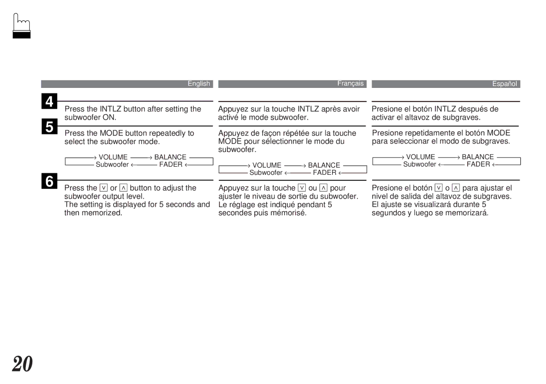 Alpine MDA-7755 owner manual → Volume → Balance 