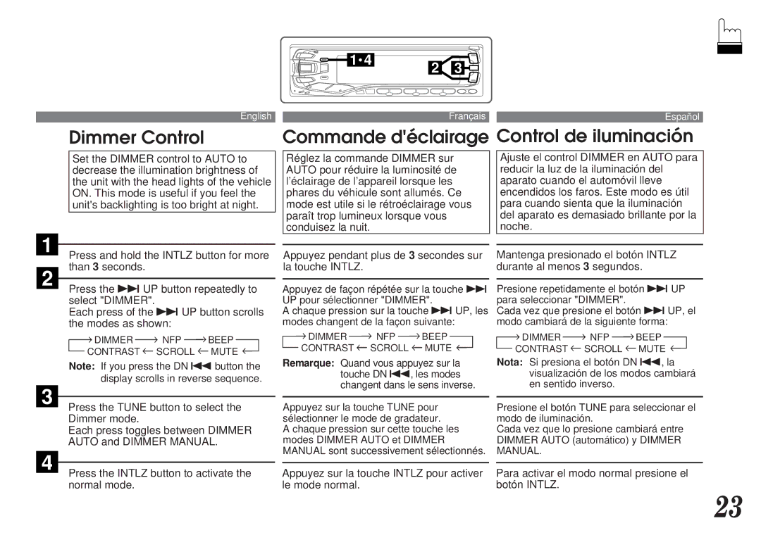 Alpine MDA-7755 owner manual Dimmer Control Commande déclairage Control de iluminación 