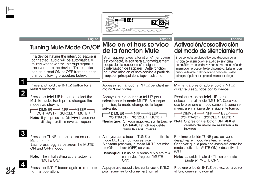 Alpine MDA-7755 owner manual Mise en et hors service de la fonction Mute, Turning Mute Mode On/Off 