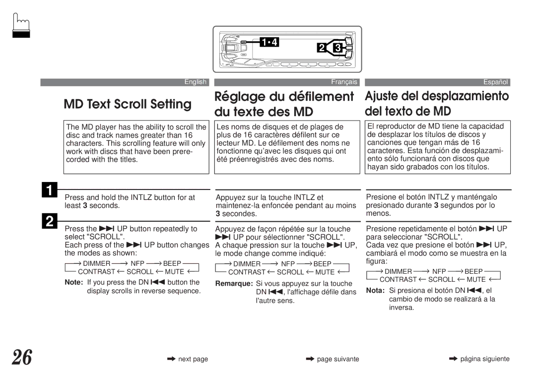 Alpine MDA-7755 owner manual MD Text Scroll Setting Réglage du défilement 