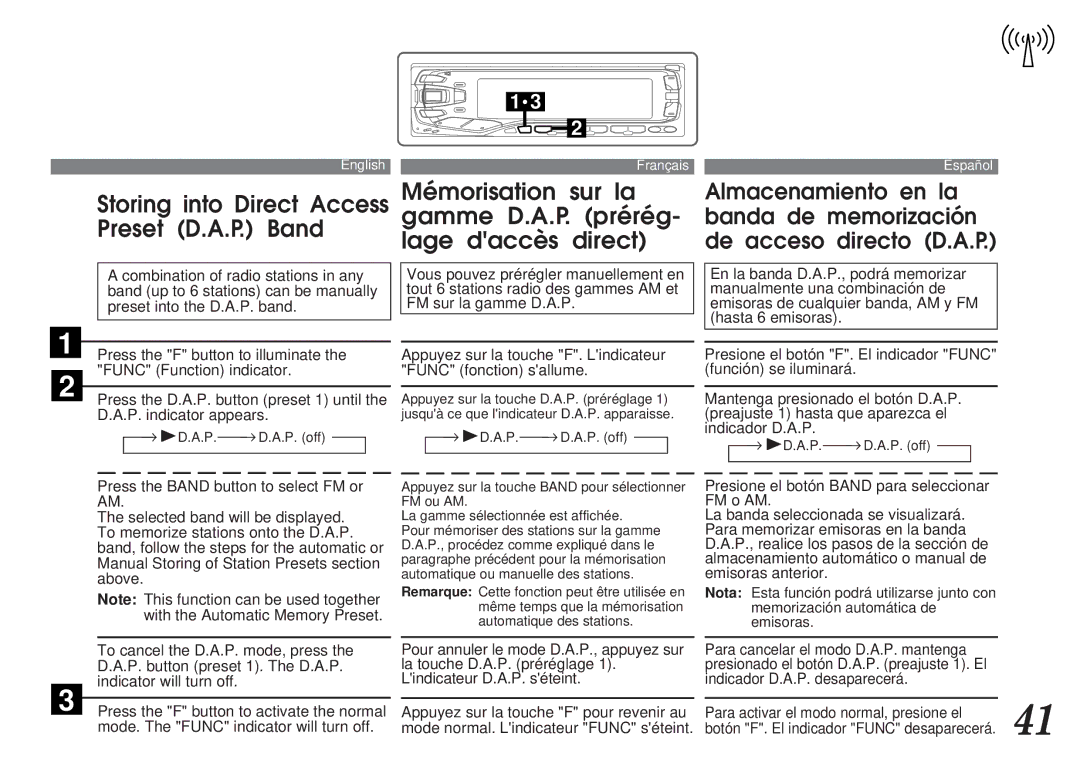 Alpine MDA-7755 owner manual Mémorisation sur la gamme D.A.P. prérég- lage daccès direct 