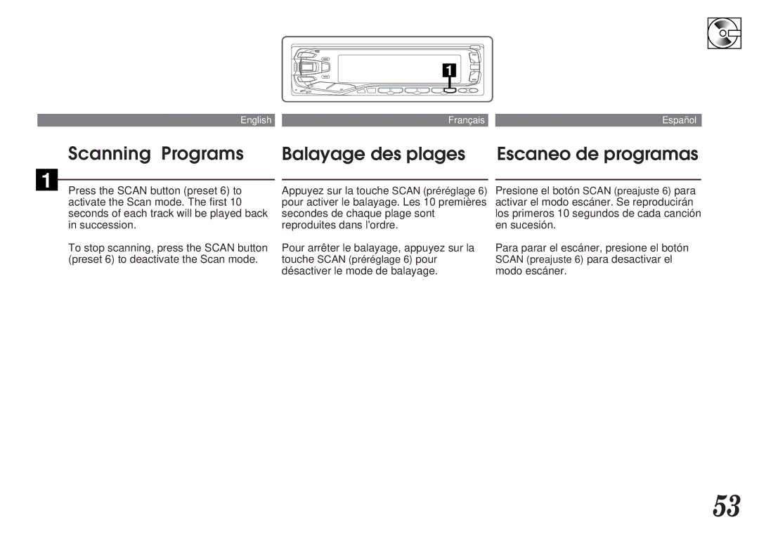 Alpine MDA-7755 owner manual Scanning Programs Balayage des plages Escaneo de programas 