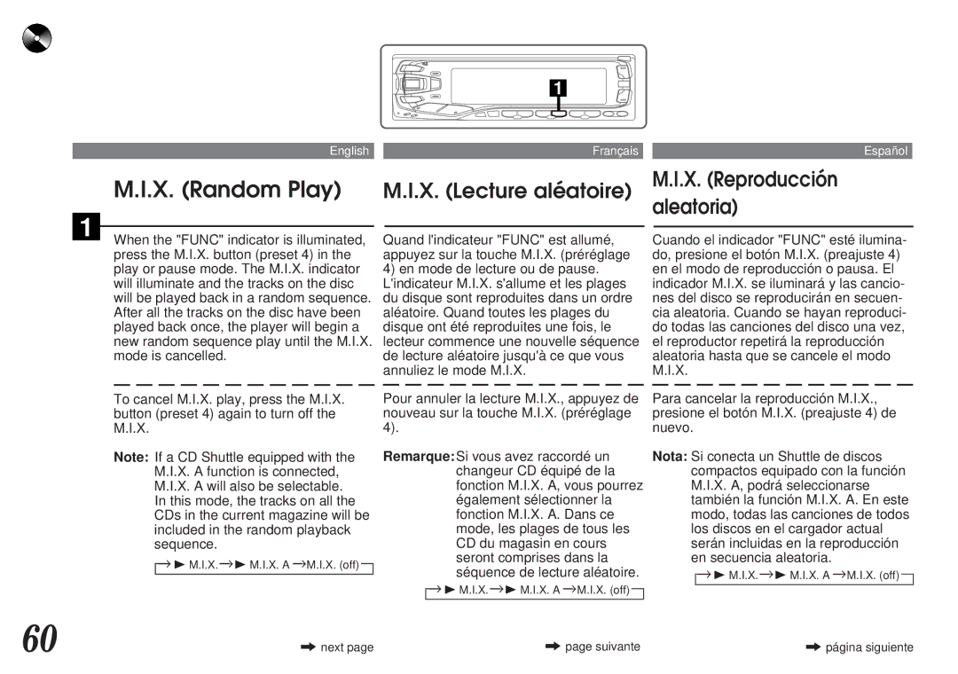 Alpine MDA-7755 owner manual X. Random Play, X. Lecture aléatoire M.I.X. Reproducción aleatoria 