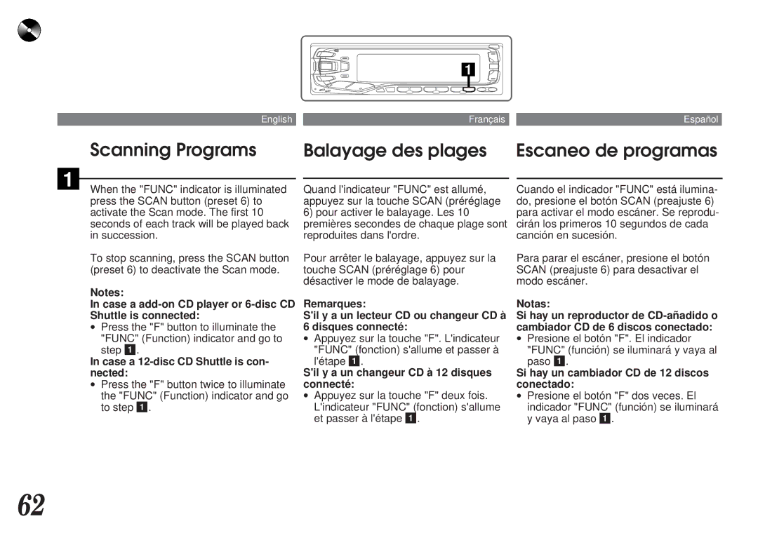 Alpine MDA-7755 owner manual Scanning Programs, Balayage des plages, Escaneo de programas 