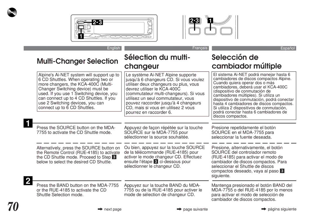 Alpine MDA-7755 owner manual Sélection du multi Selección de Changeur Cambiador múltiple 