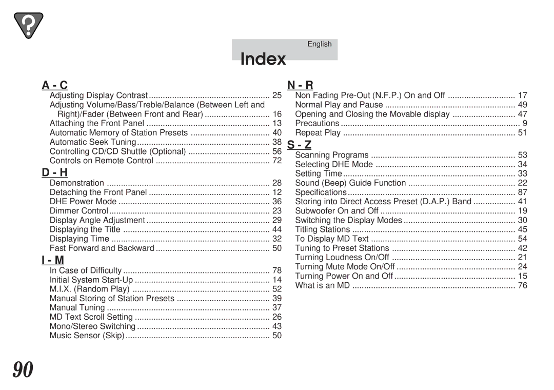 Alpine MDA-7755 owner manual Index 