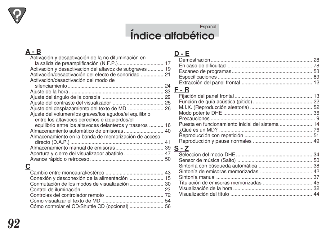 Alpine MDA-7755 owner manual Índice alfabético 