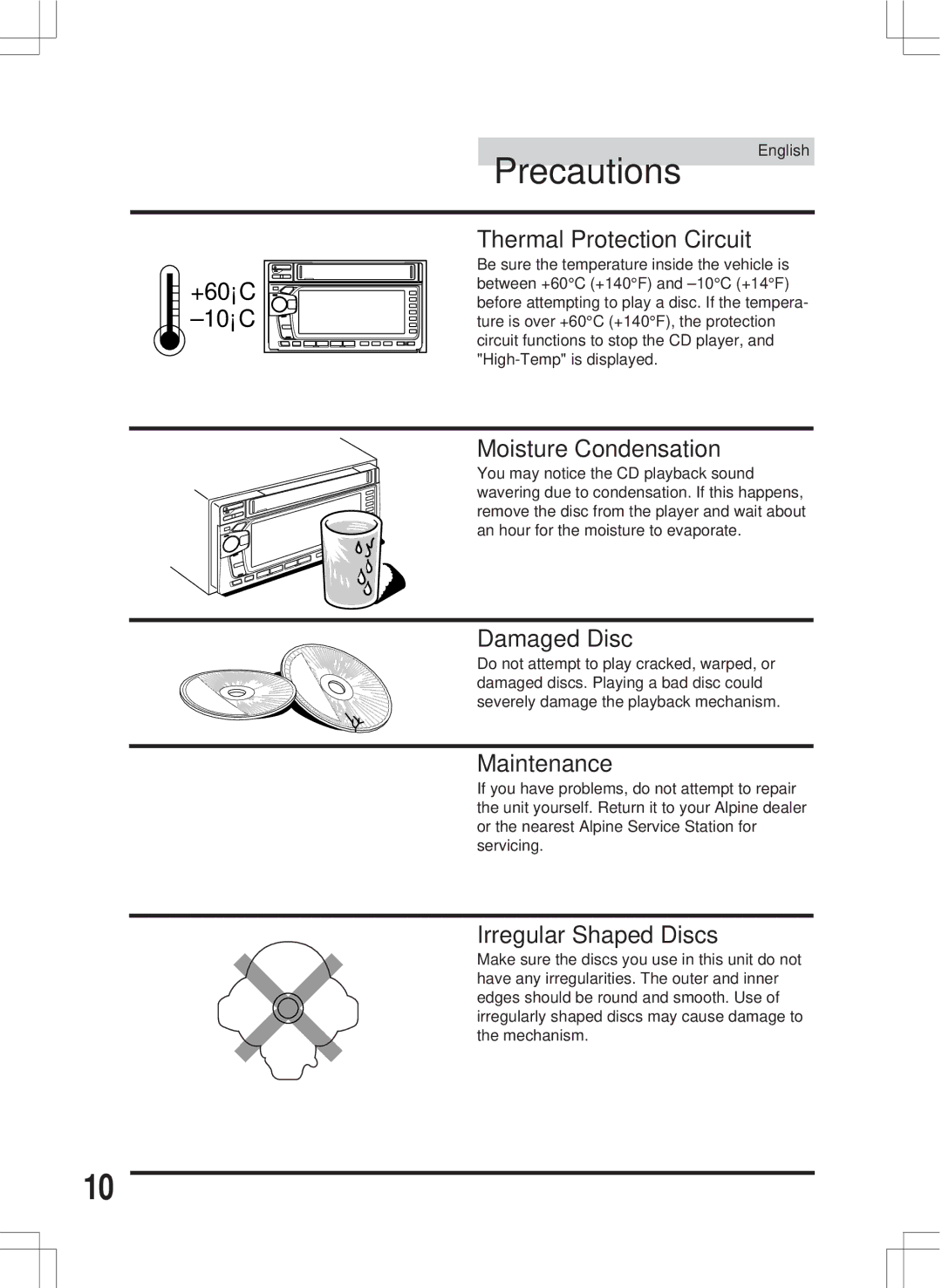 Alpine MDA-W890 owner manual Precautions, +60C -10C Thermal Protection Circuit 