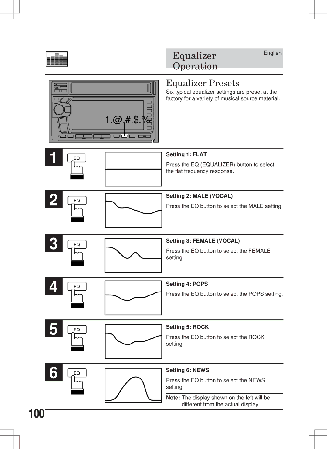 Alpine MDA-W890 owner manual 100, Equalizer Presets 