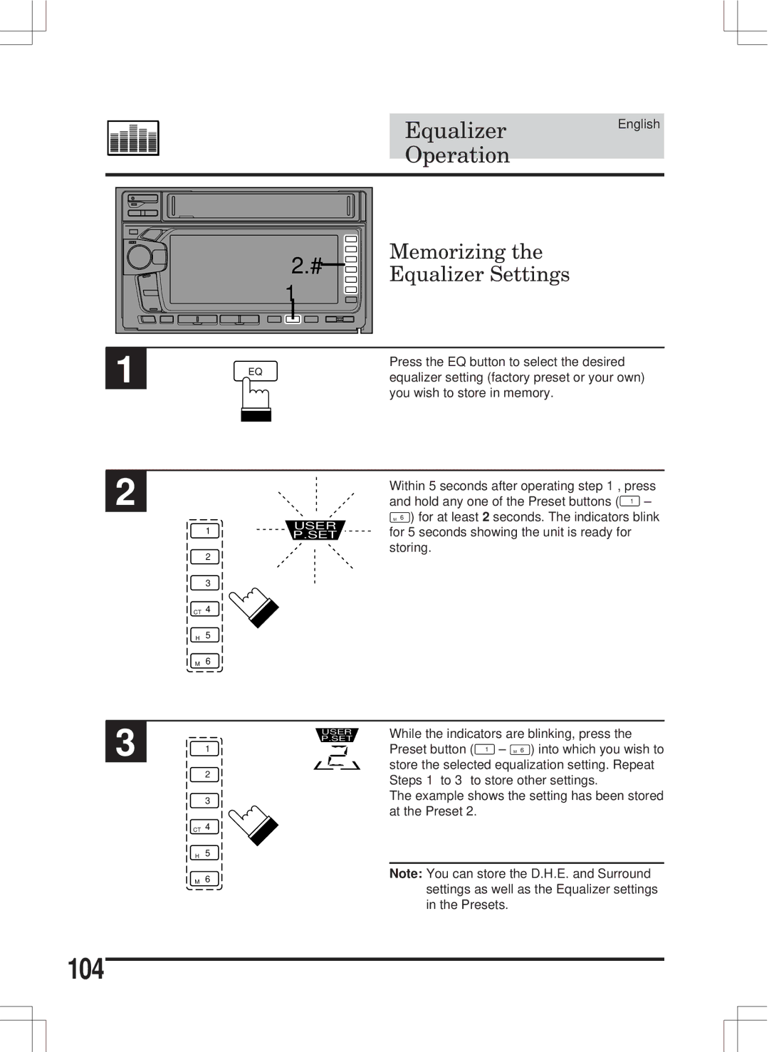 Alpine MDA-W890 owner manual 104, Memorizing, Equalizer Settings 