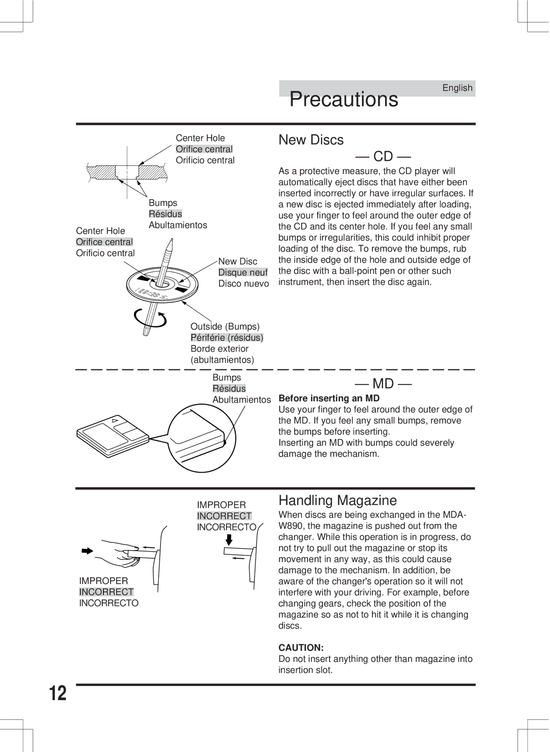 Alpine MDA-W890 owner manual New Discs, Before inserting an MD 