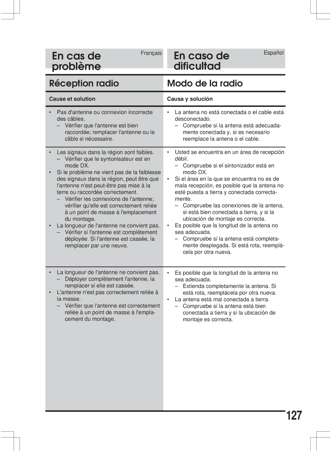 Alpine MDA-W890 owner manual 127, Réception radio Modo de la radio 