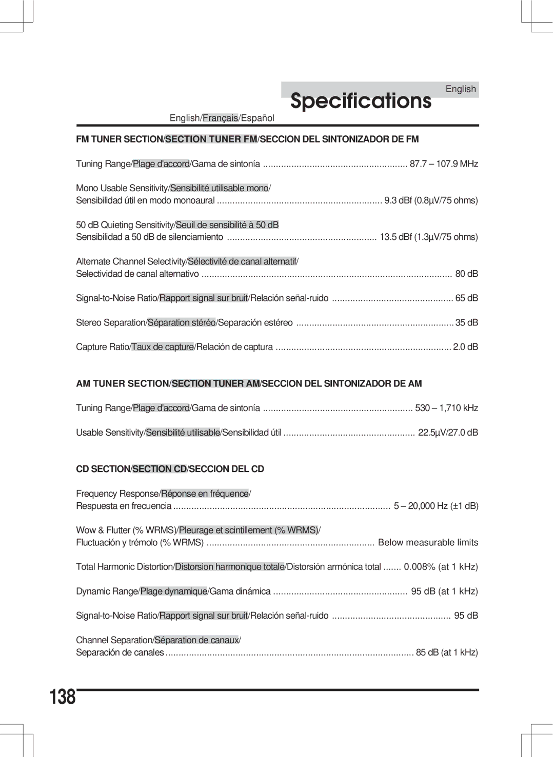 Alpine MDA-W890 owner manual Specifications, 138 