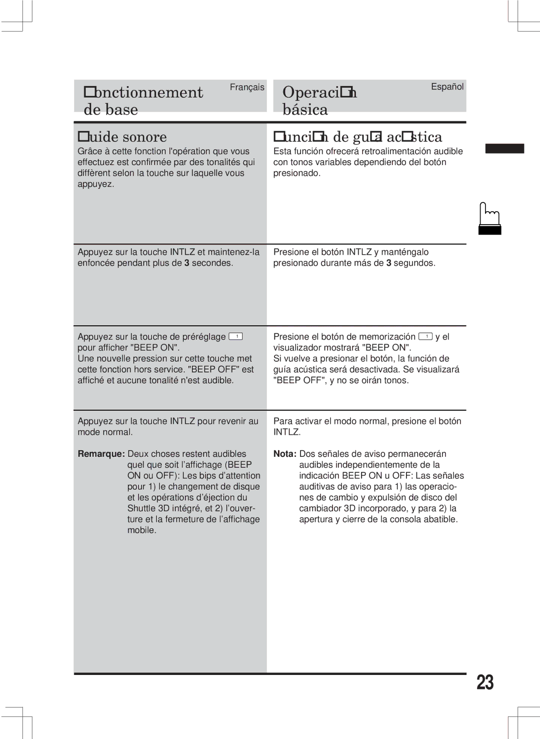 Alpine MDA-W890 owner manual Guide sonore, Función de guía acústica, Appuyez sur la touche de préréglage 