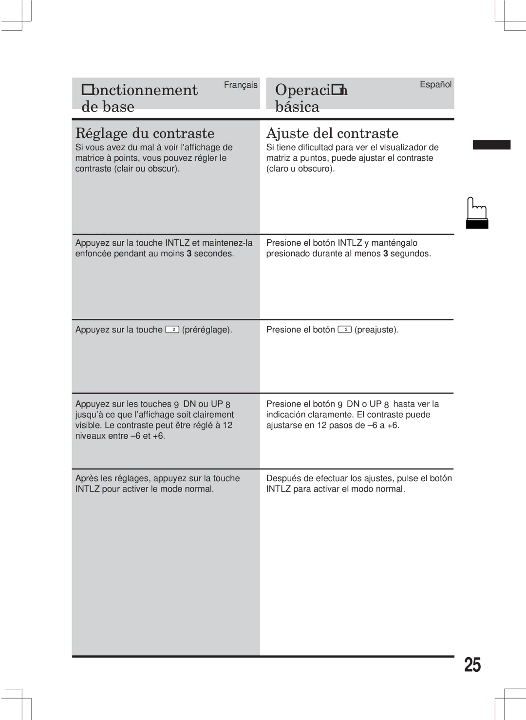 Alpine MDA-W890 owner manual Réglage du contraste, Ajuste del contraste 