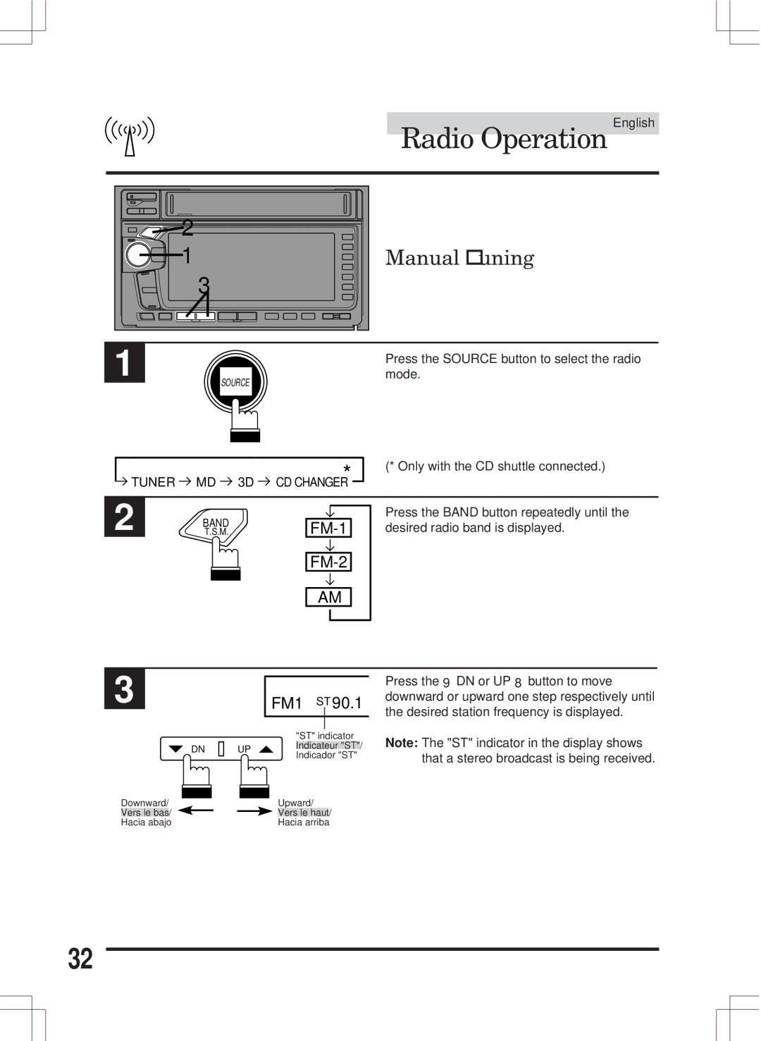 Alpine MDA-W890 owner manual Radio OperationEnglish, Manual Tuning 