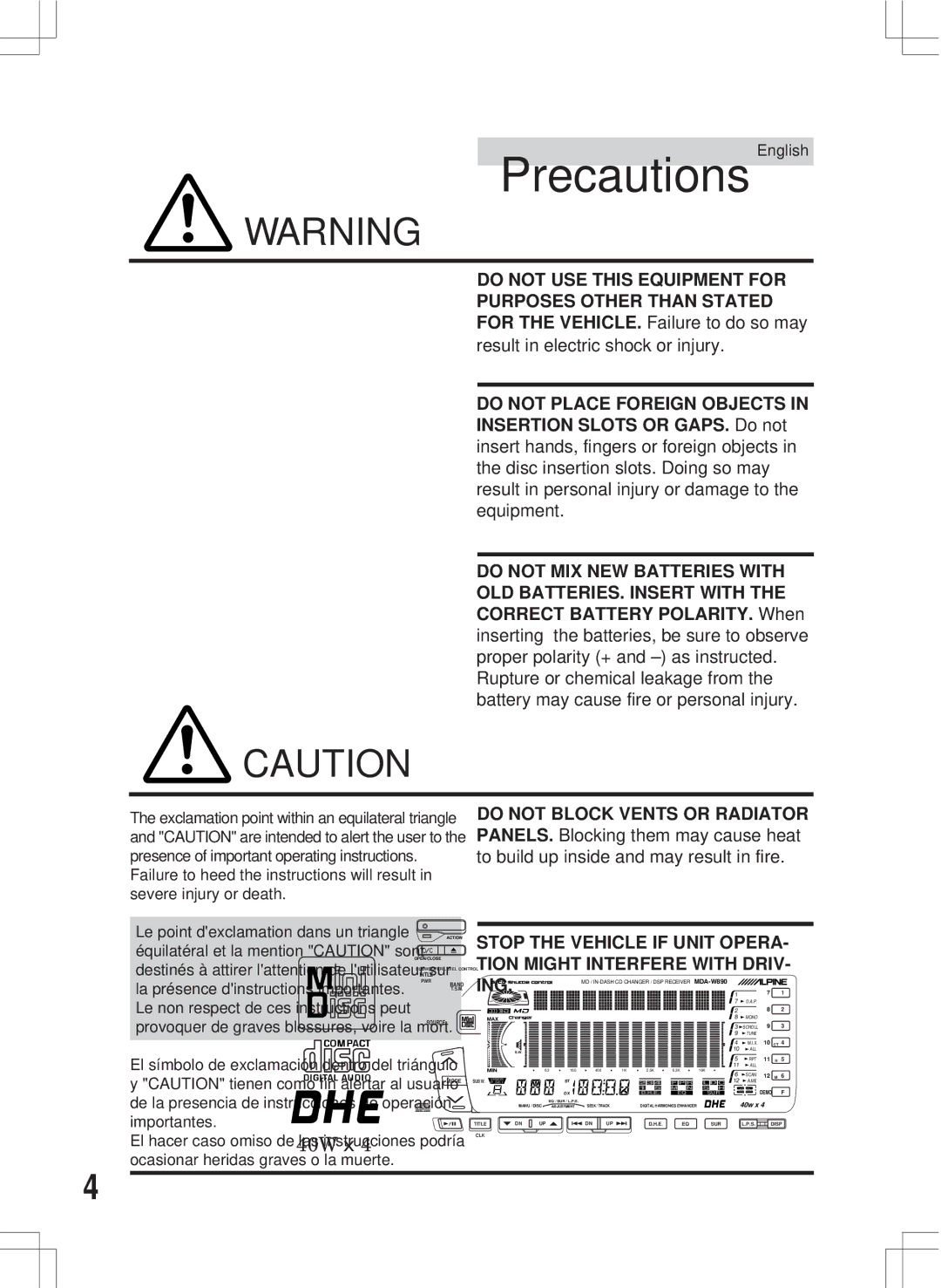 Alpine MDA-W890 owner manual Result in electric shock or injury 