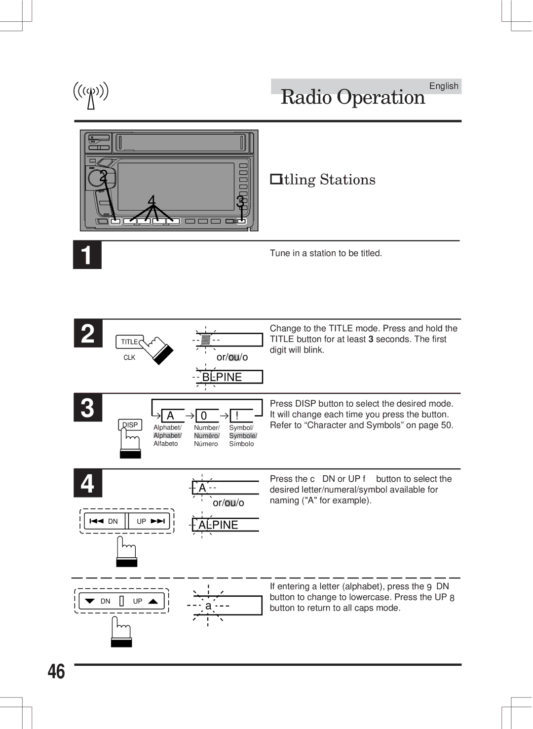 Alpine MDA-W890 owner manual Titling Stations, Or/ou/o 