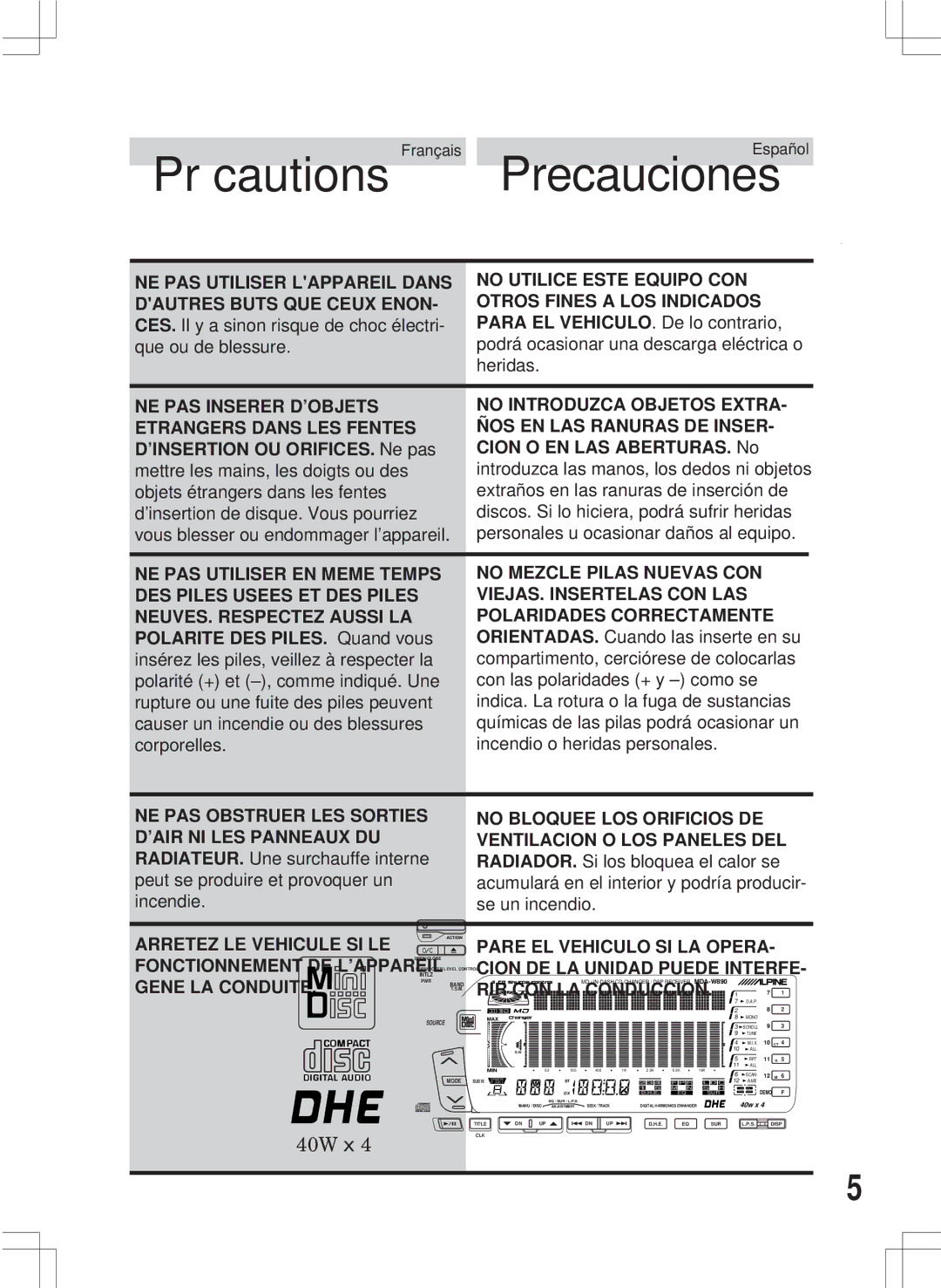 Alpine MDA-W890 owner manual ’INSERTION OU ORIFICES. Ne pas Cion O EN LAS ABERTURAS. No 