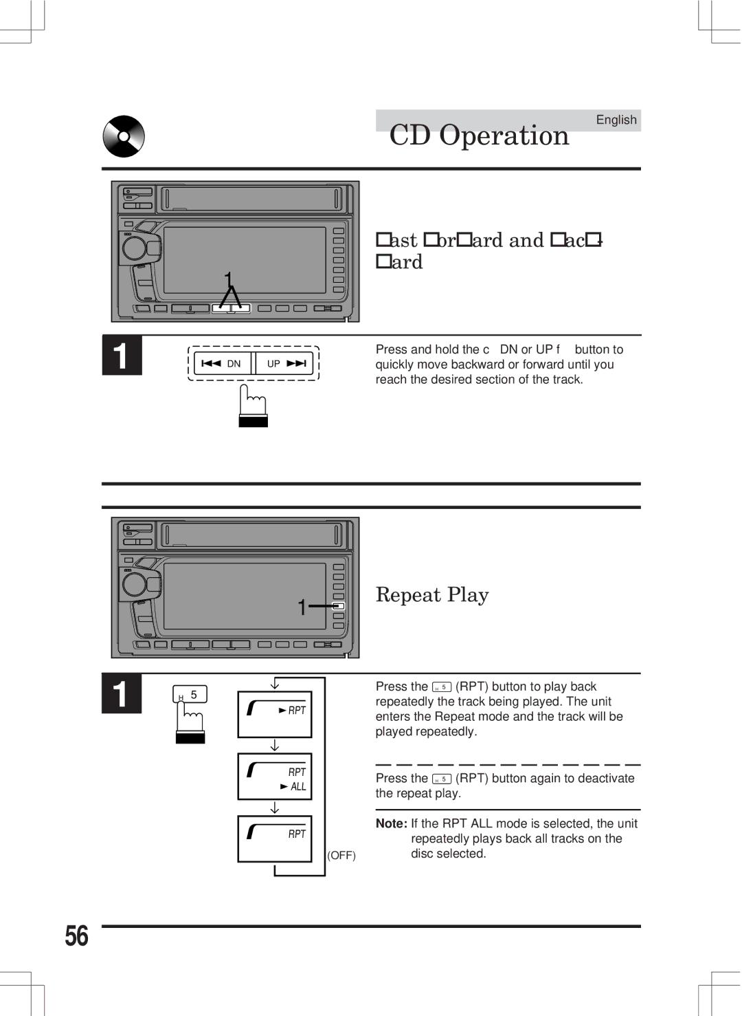 Alpine MDA-W890 owner manual CD Operation, Fast Forward and Back, Ward, Repeat Play 