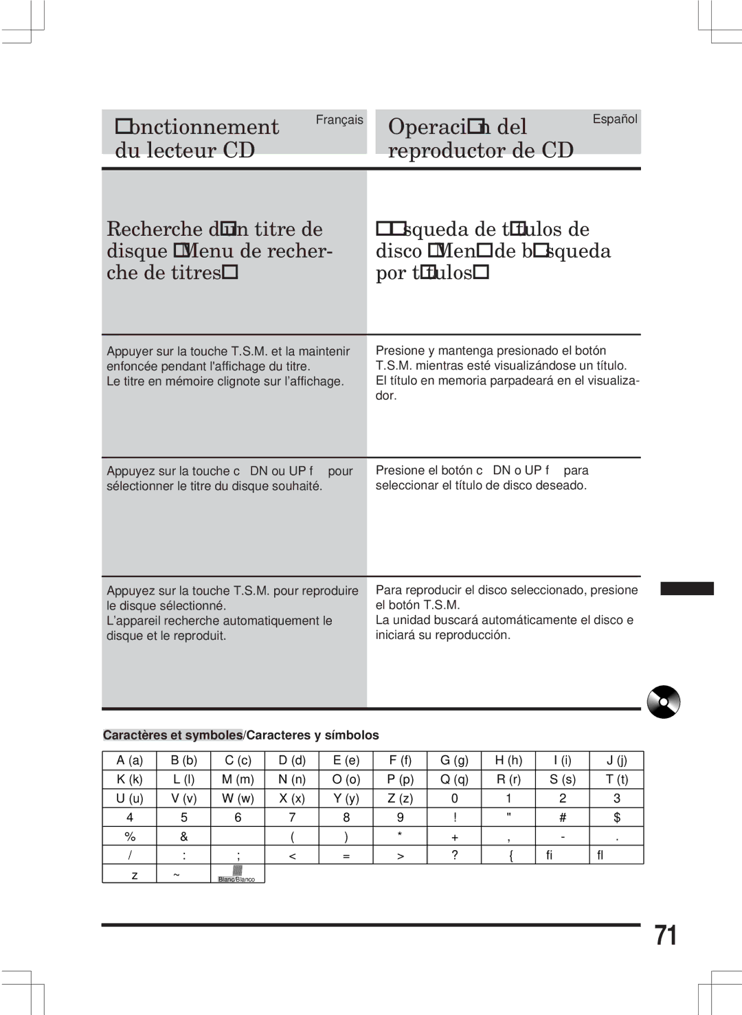 Alpine MDA-W890 owner manual Caractères et symboles/Caracteres y símbolos 