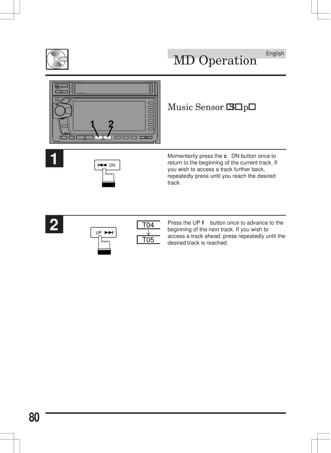 Alpine MDA-W890 owner manual You wish to access a track further back 