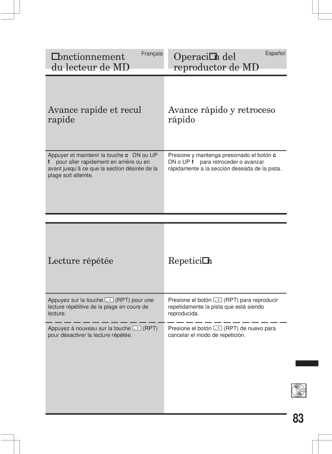 Alpine MDA-W890 owner manual Lecture répétée Repetición 