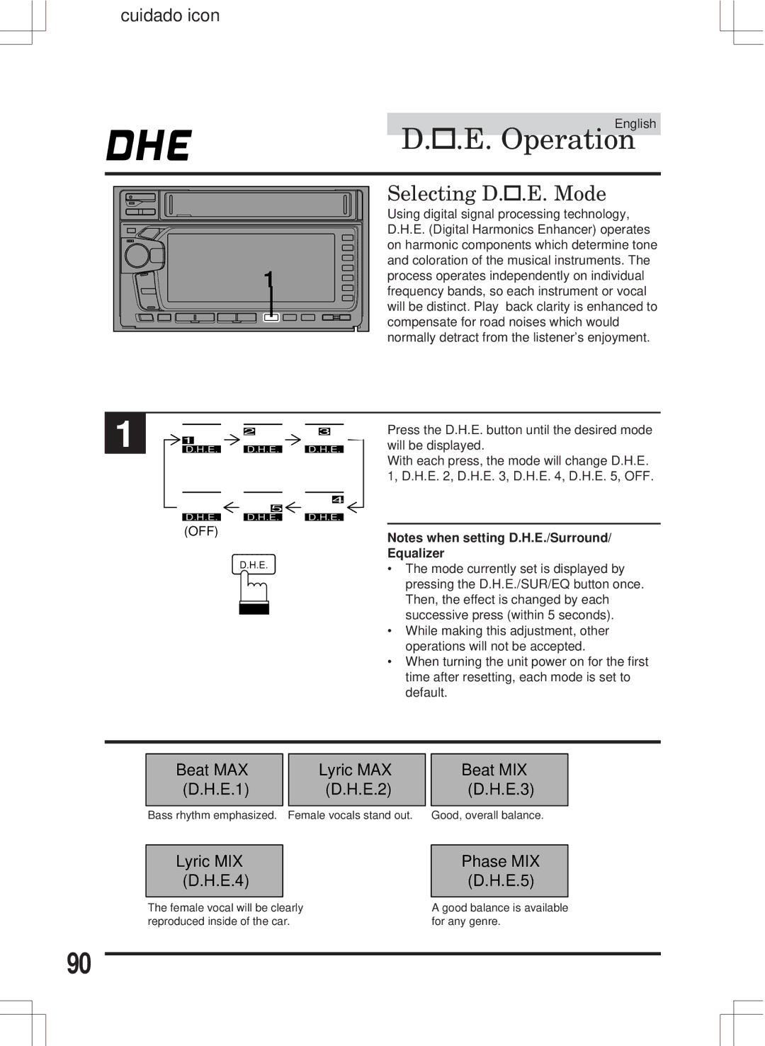 Alpine MDA-W890 owner manual MD.H.OperationE, Selecting D.H.E. Mode, English 