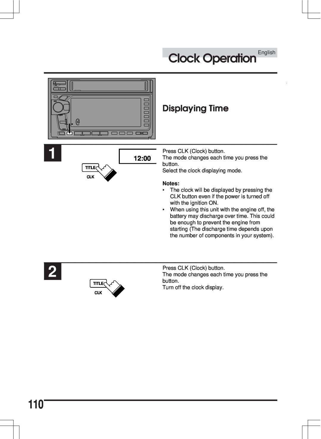 Alpine MDA-W890 owner manual Displaying Time, ClockD OperationEnglish, 1200 
