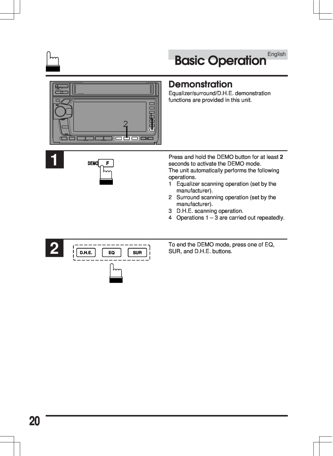 Alpine MDA-W890 owner manual Basic OperationEnglish, Demonstration 