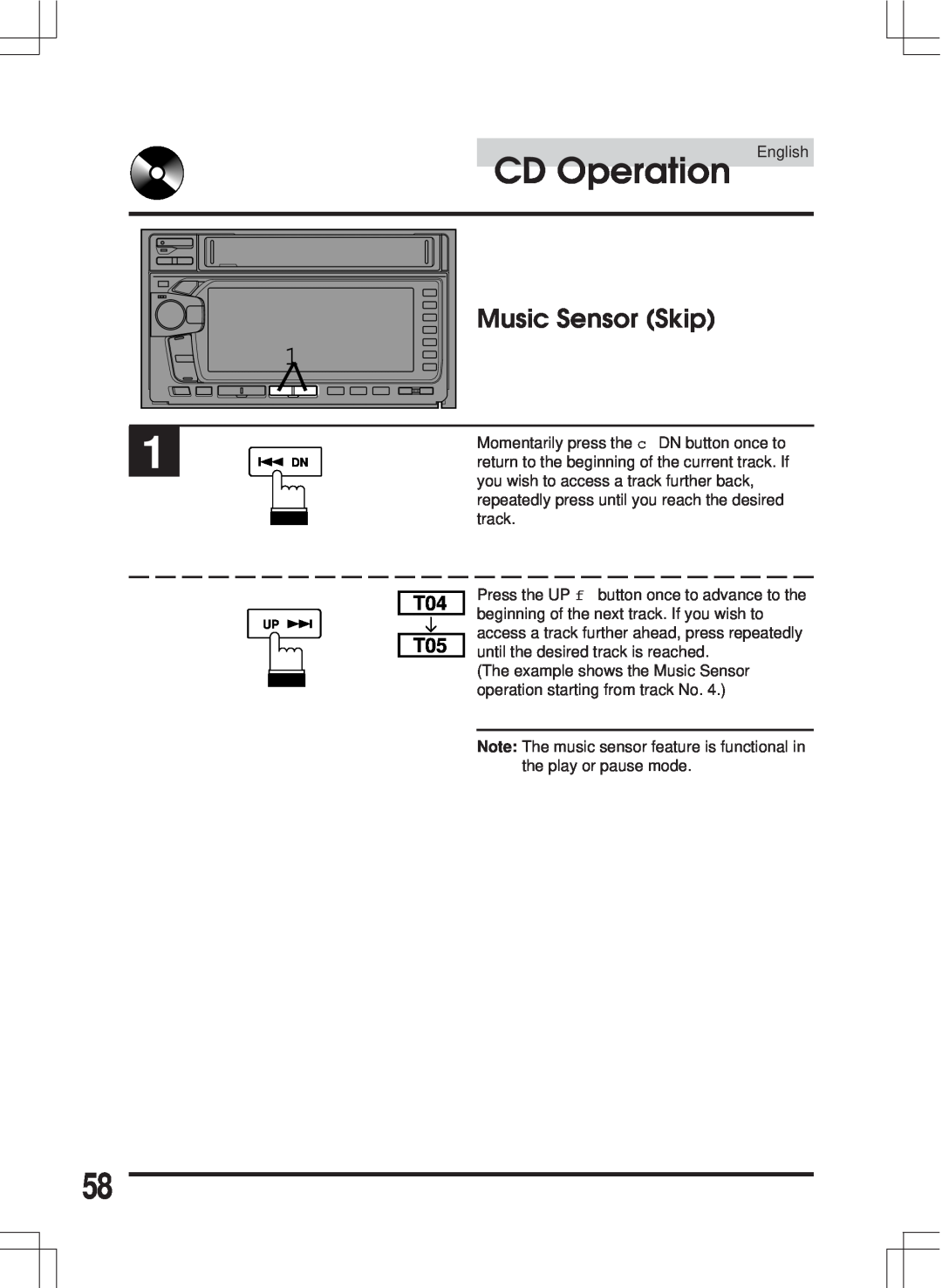 Alpine MDA-W890 owner manual Music Sensor Skip, CD Operation 
