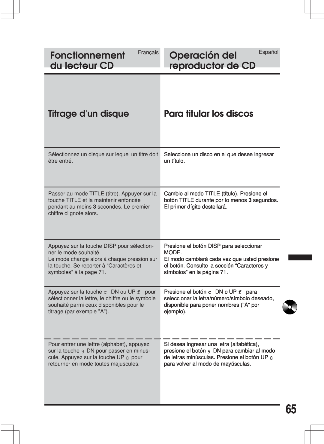 Alpine MDA-W890 owner manual Titrage dun disque, Para titular los discos, Fonctionnement, Operación del, du lecteur CD 