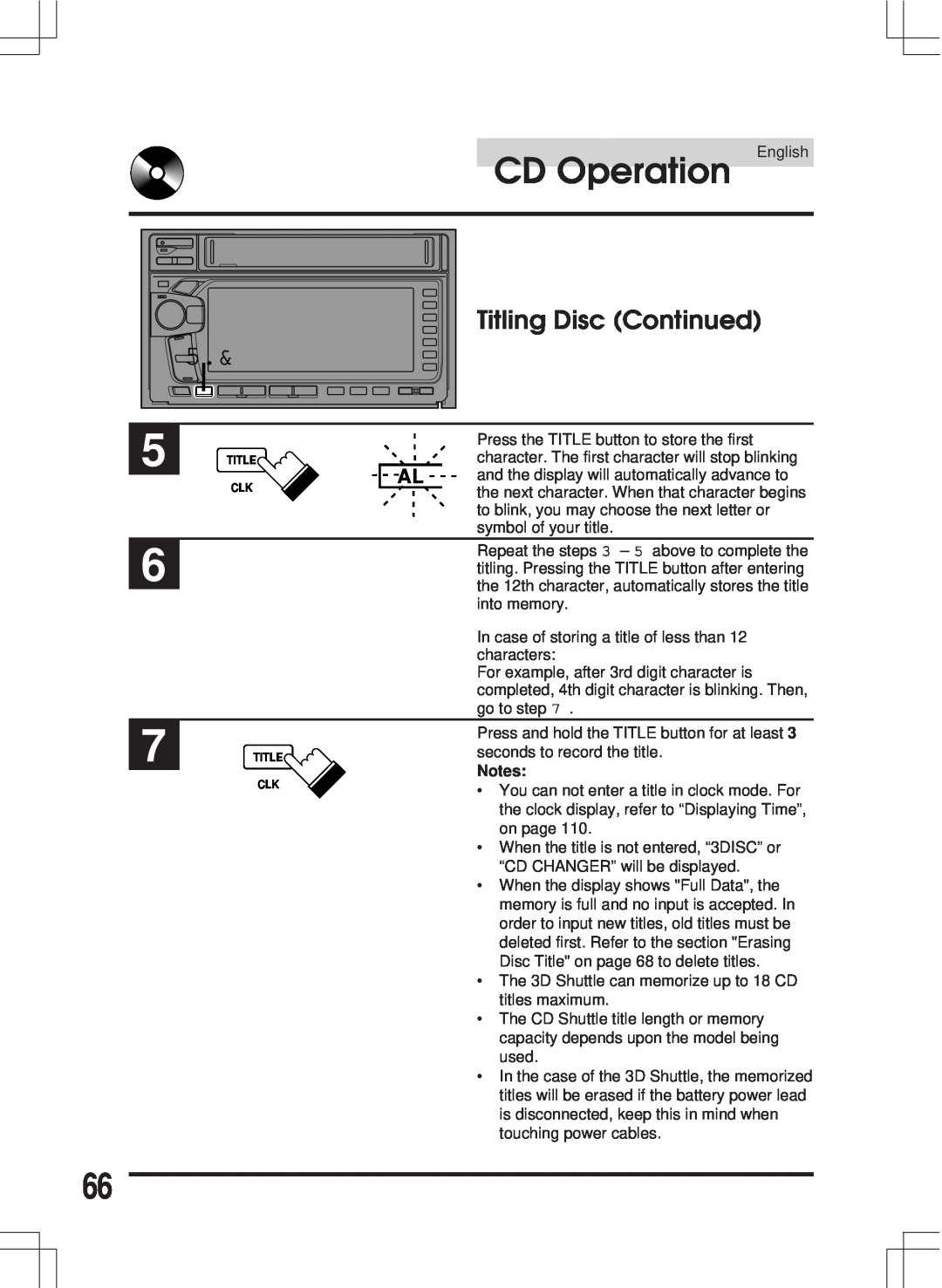 Alpine MDA-W890 owner manual Titling Disc Continued, CD Operation 