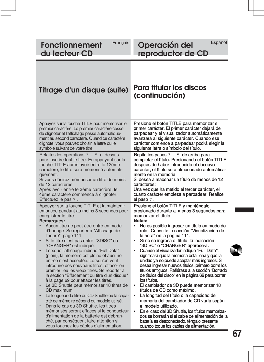 Alpine MDA-W890 owner manual Titrage dun disque suite Para titular los discos continuación, Fonctionnement, Operación del 